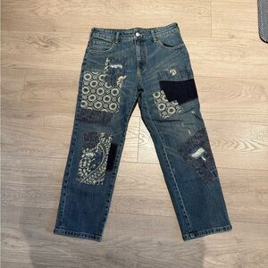 Anthropologie Blue Patchwork Straight Leg Jeans